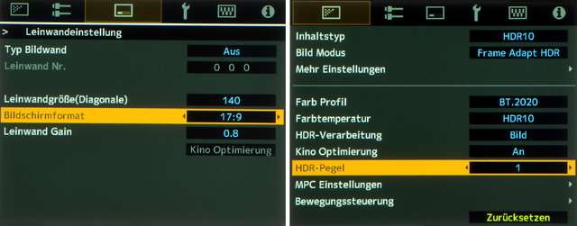 JVC DLA-NP5 - Screenshot - Bildmen Frame Adapt HDR mit Kino Optimierung - Foto Michael B. Rehders