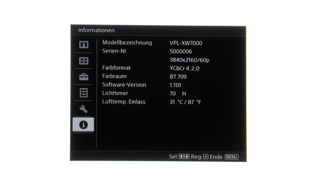 Sony VPL XW7000ES   Bildmenü   Info