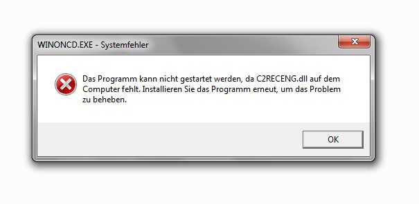WinOnCD-Fehelermeldung