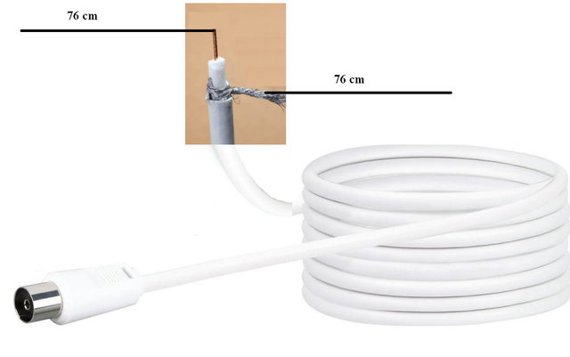 gestreckter Dipol symmetrisch 75 Ohm mit Koaxstecker (was eigentlich falsch ist)