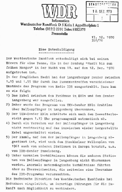 WDR-Entschuldigung Nach Radio-DDR-Ausstrahlung