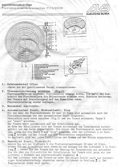 Plattenspielerverstrkerbox PV15 Anleitung Seite1