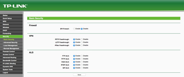 TP Link BasicSecurity
