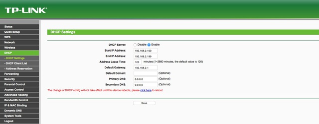 TP Link DHCP Einstellung