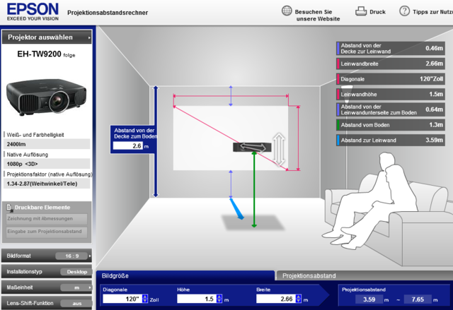 Epson Projektionsabstand