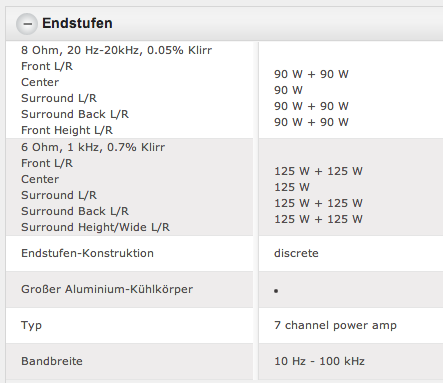 AVR-2105 Technische Daten Lautsprecheranschluss