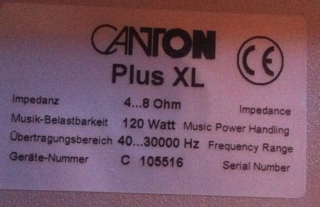 Canton Plus XL Lautsprecher Typenschild