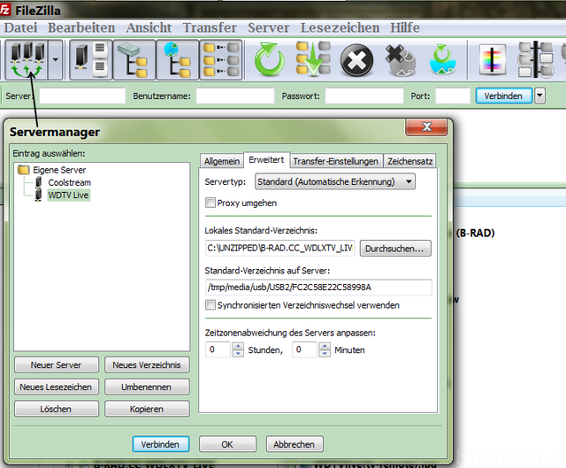 Servermanager Filezilla WDTV Live