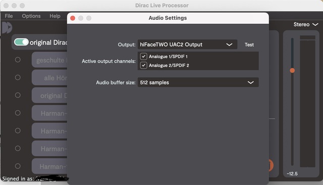 Dirac LiveProcessor Settings