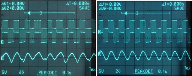 Marantz CD73 KO-Signale (MCES6658 Pin13/IC6209 Pin1) links im Fehlerfall rechts im Normalfallvon Tonausfllen aus dem Laufwerk CDM-0