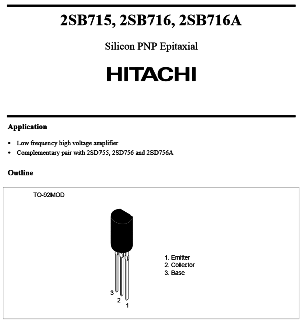 2SB716 Transistor PNP Datasheet Hitachi HMA7500mkii