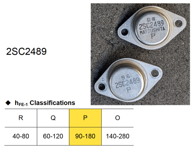 2SC2489 Transistor HFE Classification Current Gain Ranking P Used In Typical Amplifiers End Of The 1970s