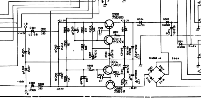 Acoustic Research A-03 schematic detail voltage regulators +-15V
