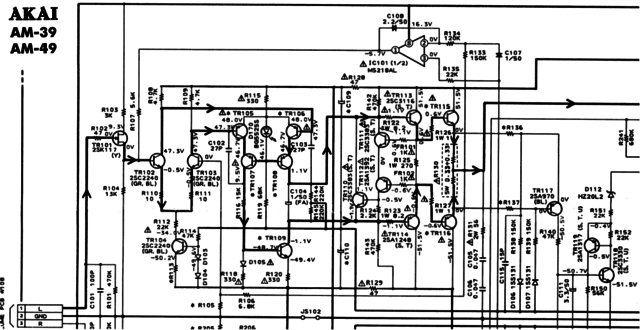 Akai AM-39 AM-49 schematic detail left power amp