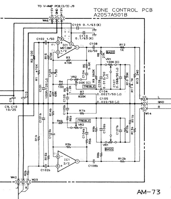 Akai AM 73 Schematic Detail Tone Control Opamp M5218P M5128P