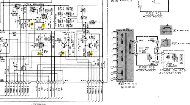 Akai AM 73 Schematic Detail Voltage Regulators With Zener Diodes Marked