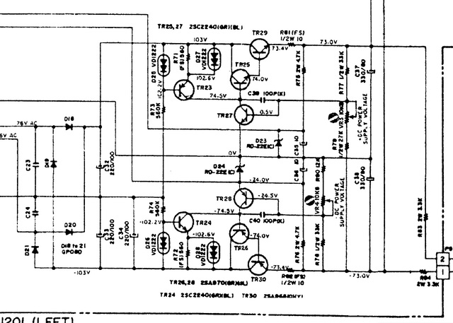 AKAI PS-200M schematic detail voltage regulator for VAS stages