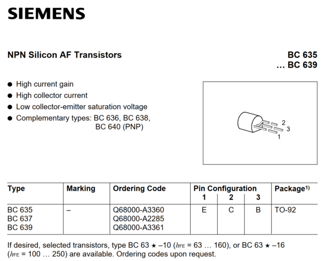 BC639 Pinout Siemens datasheet ERRATUM ?