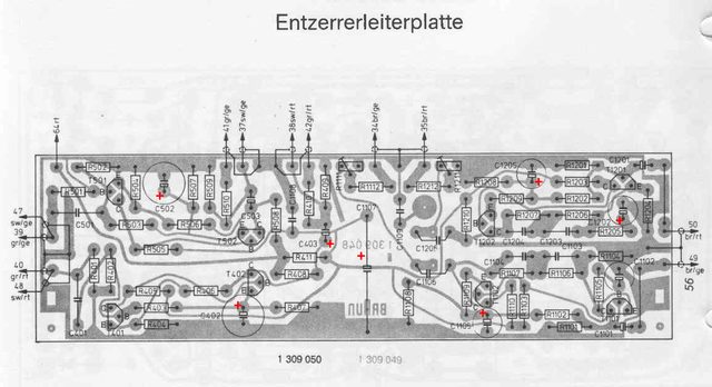 Braun Audio 310 PCB layout phono equalizer Entzerrer Leiterplatte elko electrolytic polarity marked