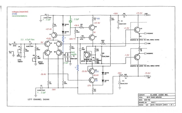 Classe Audio DR-8 schematic with errata and voltages