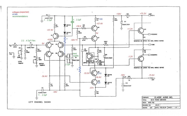 Classe Audio DR 8 Schematic With Errata And Voltages