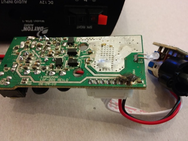 Dayton Audio DTA-1 PCB solder side ferrite bead burned side
