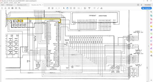 Denon DRA-735R schematic detail main processor with supply suspicious capacitors marked