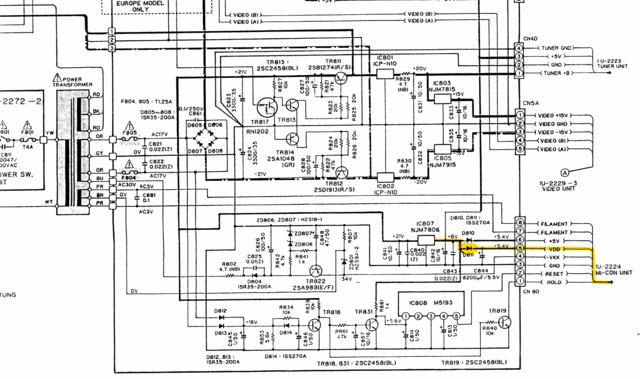 Denon DRA-735R schematic detail power supply defective diode marked