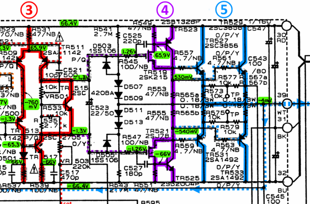 Denon PMA-1560 schematic detail left power amp stages marked last stages 3-5