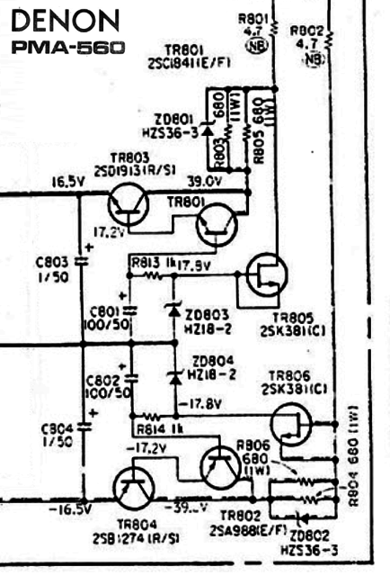 Denon PMA-560 schematic detail 16V regulator