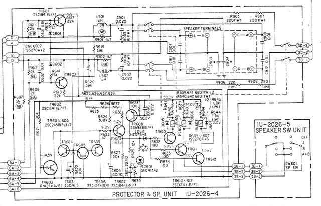 Denon PMA-560 schematic detail protector and speaker switching unit