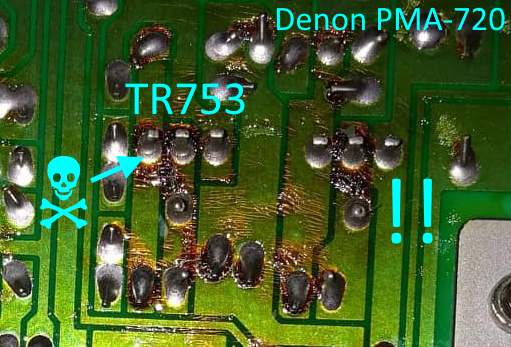 Denon PMA-720 PCB solder side bad solder joints 15V regulator heat problem