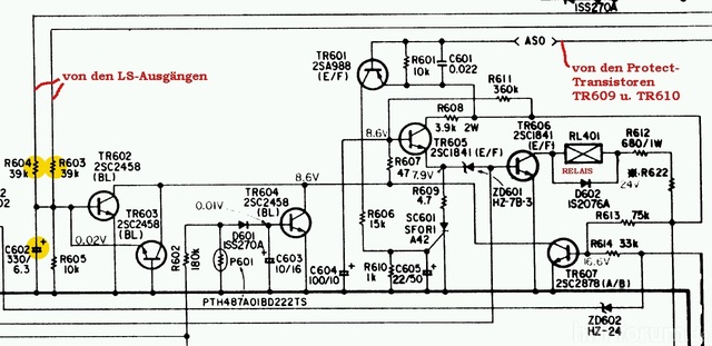 Denon PMA-720 schematic Protection Circuit offset detection capacitor marked