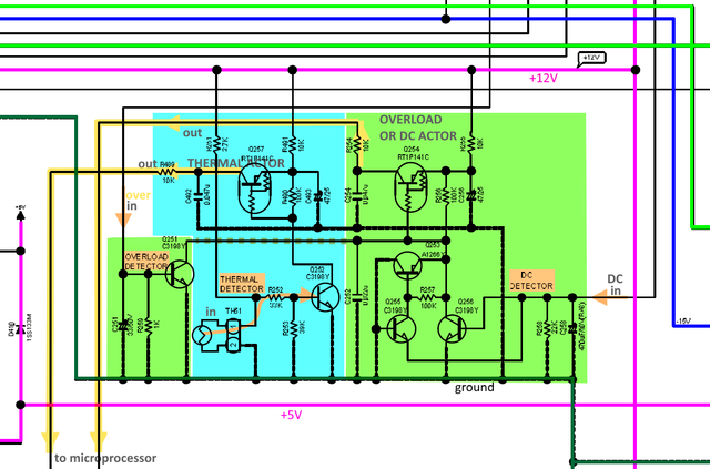 Denon PMA-720AE PMA-520AE schematic detail protection circuit sections marked