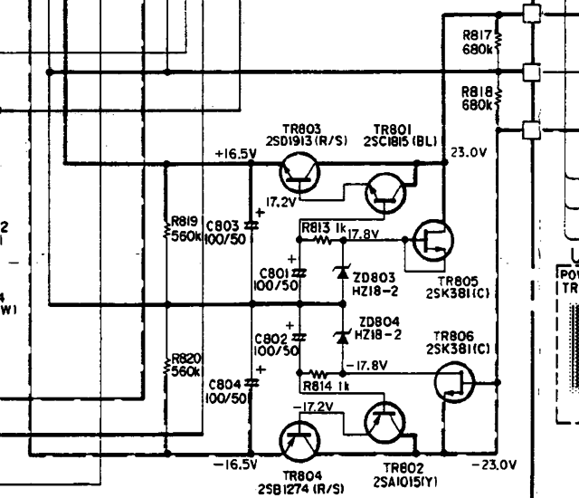 Denon PMA-860 schematic detail 16V regulator