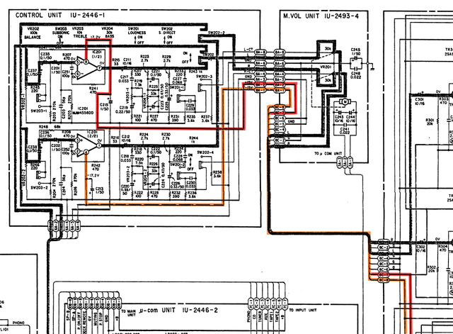 Denon PMA-880R schematic detail supply for OpAmp tone control