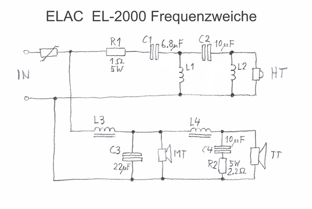 Elac EL-2000 Frequenzweiche Schaltplan schematic