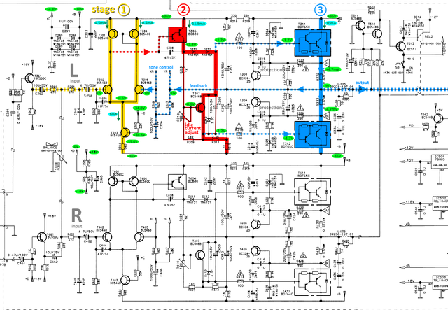 Grundig FineArts V1 Schematic Detail Power Amp Section Stages Annd Voltages Marked