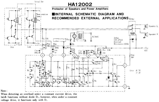 HA12002 Protector loudspeaker protection IC internal circuit schematic