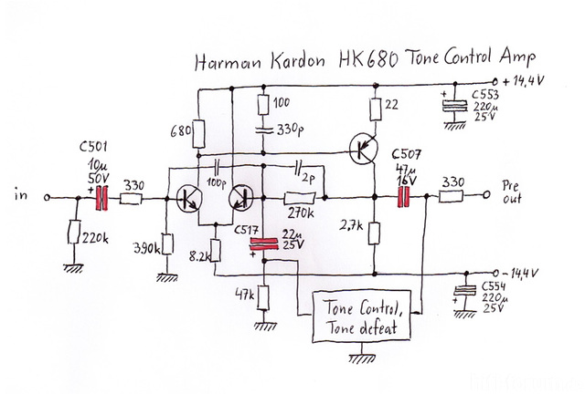 Harman Kardon HK680 - Tone Control Section - Capacitor modification