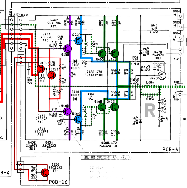 Harman Kardon HK6800 schematic detail right power amp final stages