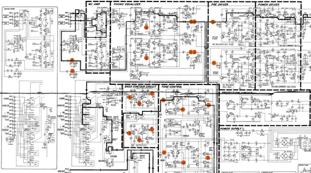 Harman Kardon PM655 schematic detail recap electrolytics in signal path