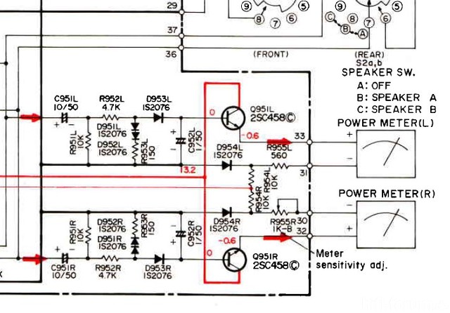 Hitach HMA-6500 schematic detail VU-Meter