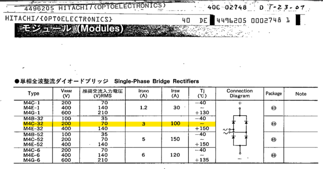 Hitachi Bridge Rectifier M4C-3 datasheet