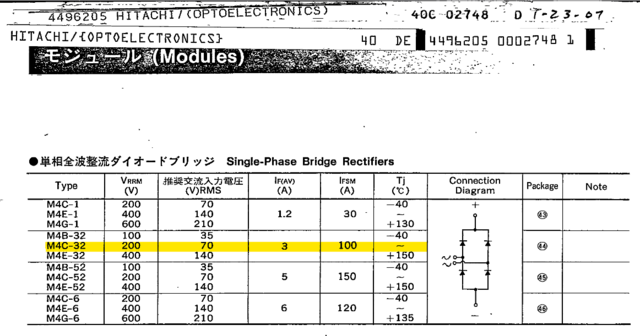 Hitachi Bridge Rectifier M4C-3 Datasheet