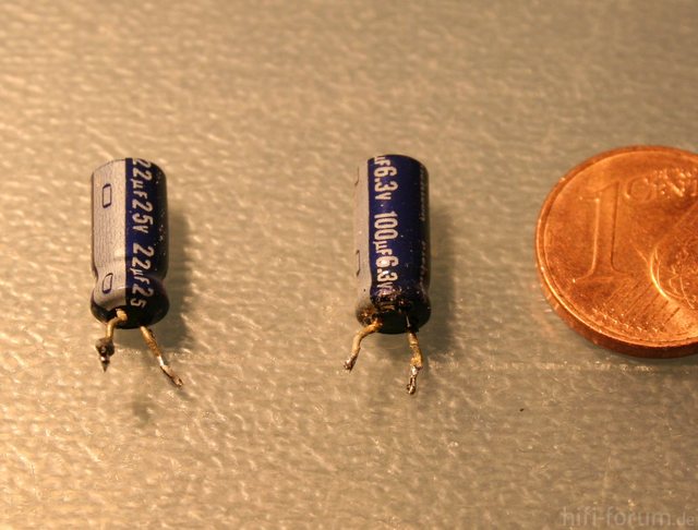 Hitachi HA 007 Two Leaking Electrolytic Capacitors 22uF And 100uF