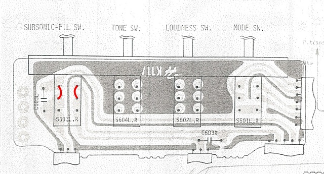 Hitachi HA-5700 PCB layout subsonic shorted on switch