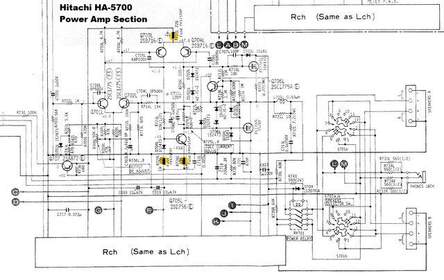 Hitachi HA 5700 Schematic Power Amp Section Fuse Resistors Marked