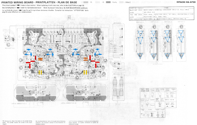 Hitachi HA-8700 PCB Layout Power Amp Stages Marked