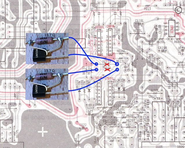 Hitachi HCA-8500 MkII PCB with constant current source LM334 in line stage